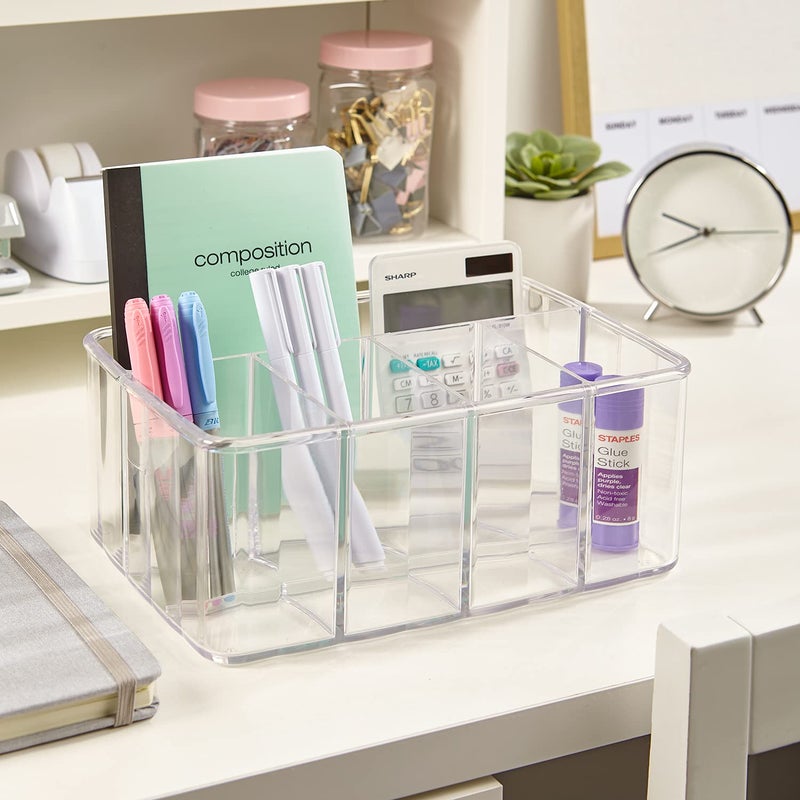 STORi 5-Compartment Clear Plastic Organizer | Rectangular Divided Makeup and Vanity Storage Bin and Office Desk Caddy | Scalloped Wall Design | Made in USA - Image 4
